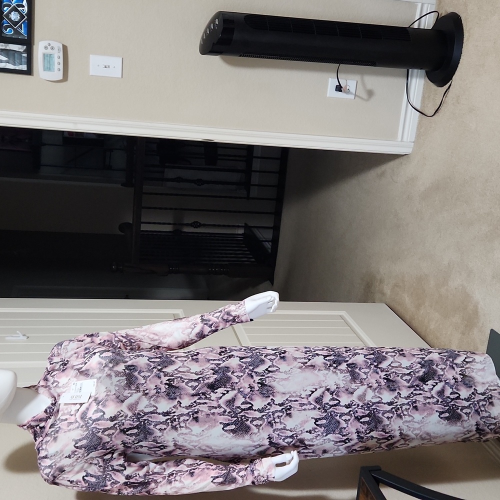 AFRM White and Purple Sheath Dress with Mandarin Collar